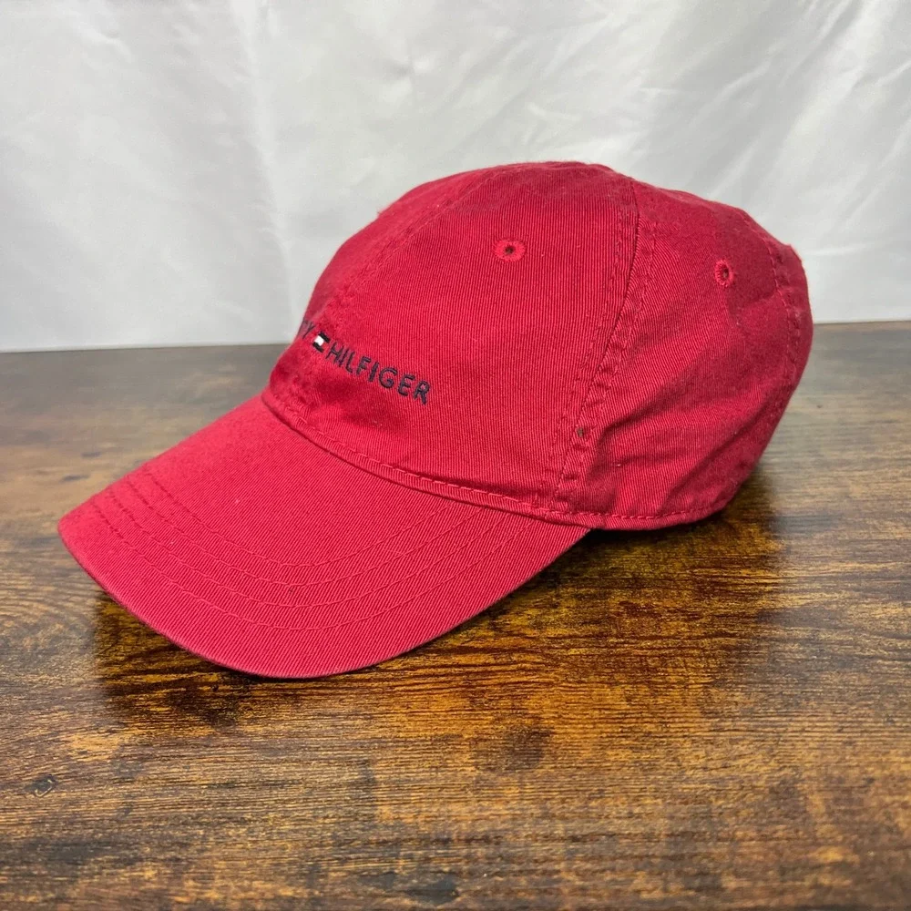 Tommy Hilfiger Red Baseball Cap Dad Hat Leather Strap Adjustable Logo C817878600